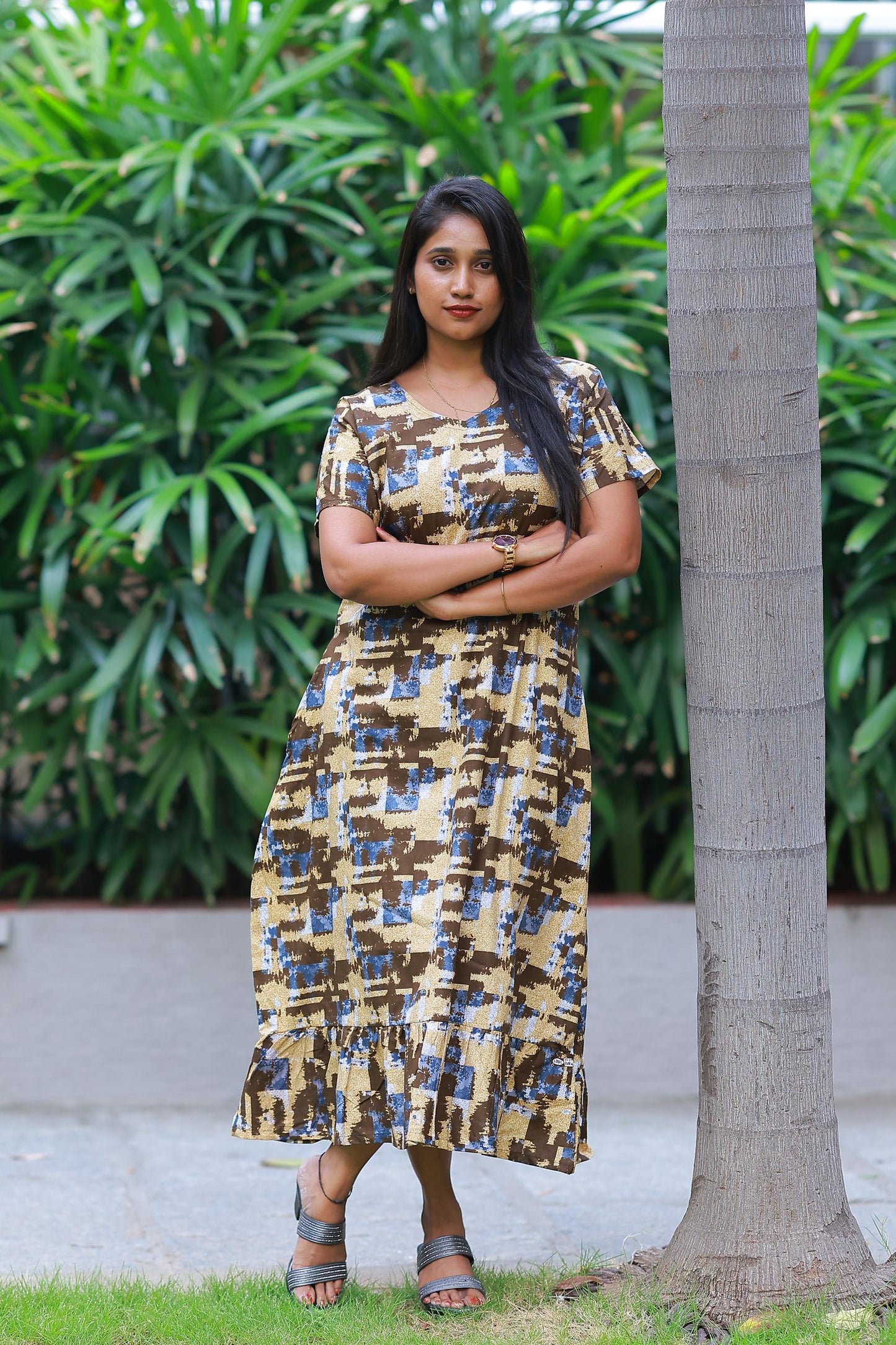 Sandal With Dark Brown Midi gown Nighty