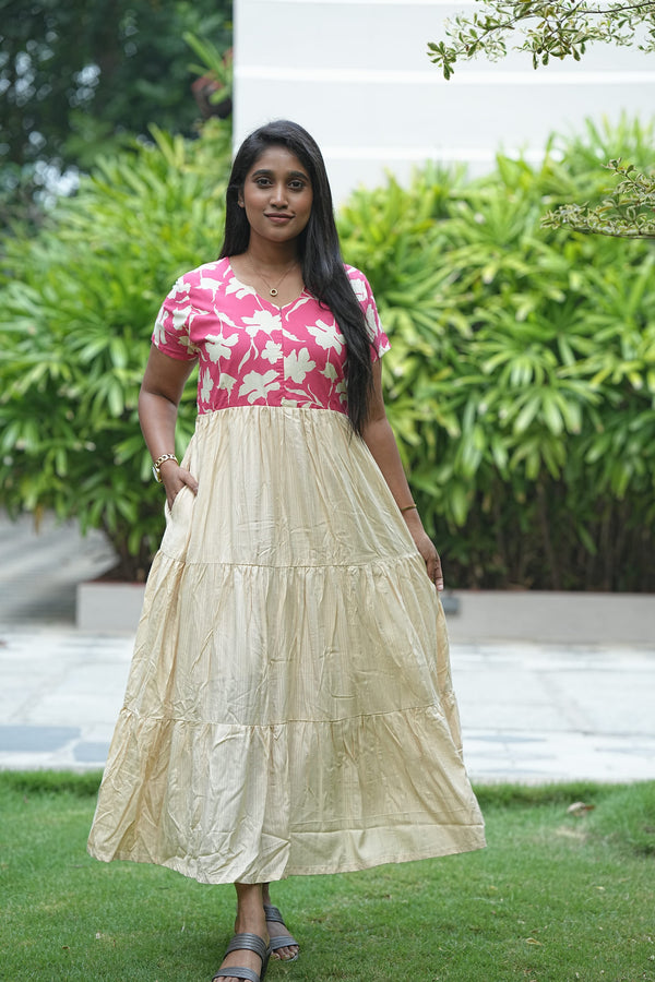 Pink with Sandal three layer frock with center zip