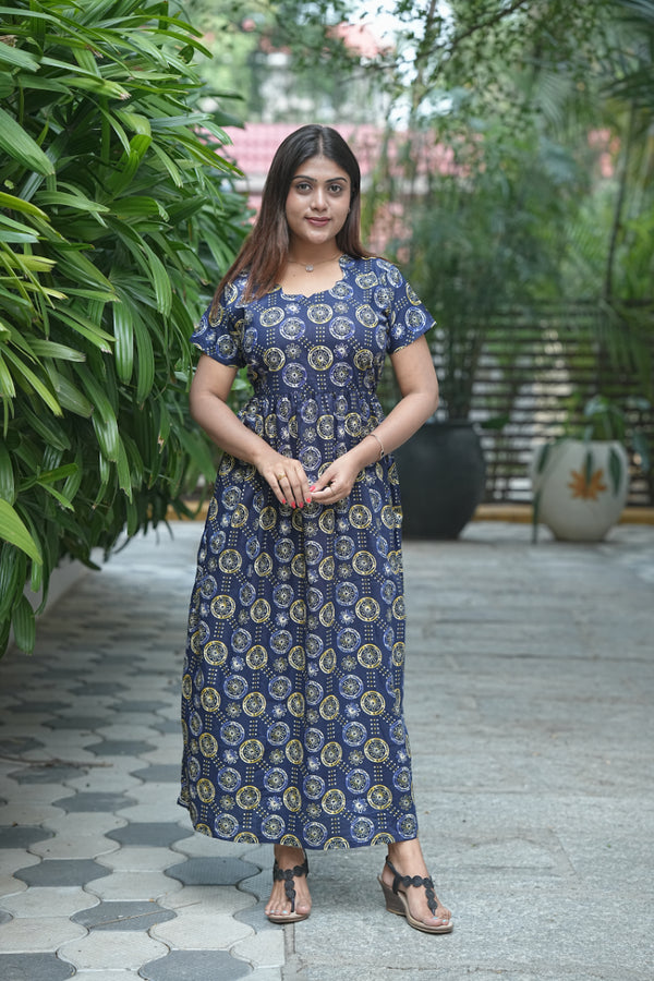 Navy Blue With Mustard Yellow Without zip  Frock