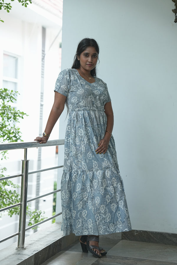 Gray Batik three layer frock with center zip