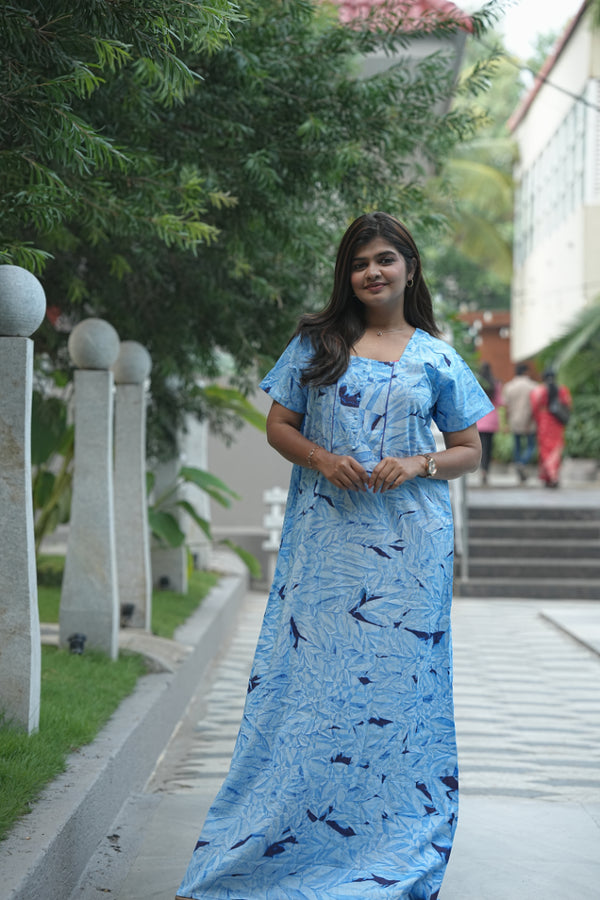 Sky Blue  Tie and Dye Design Without Zip Nighty