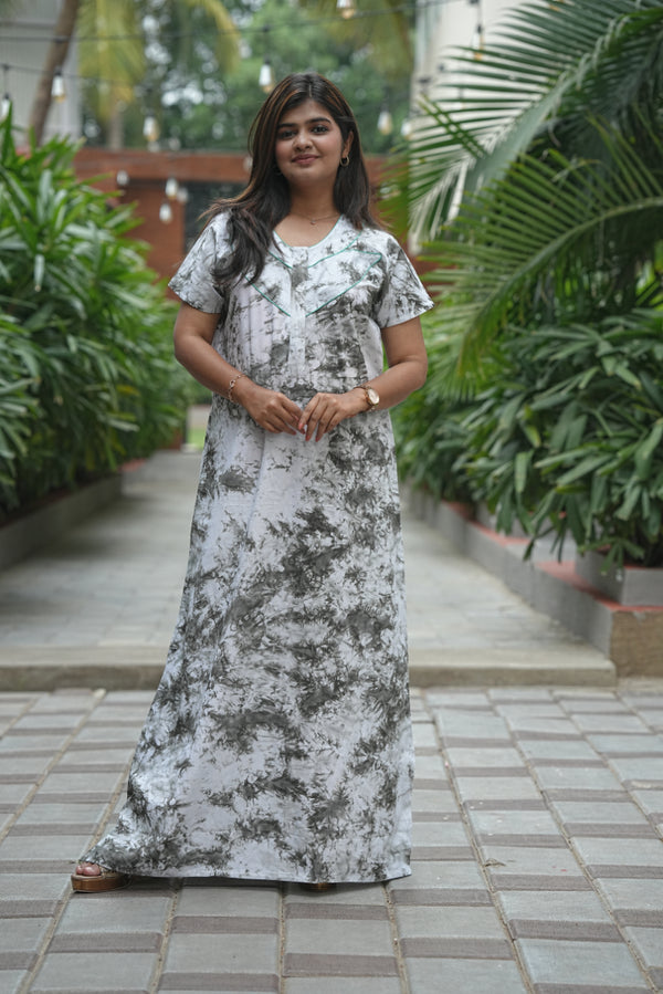 White with Grey Tie And Dye Zip Nighty