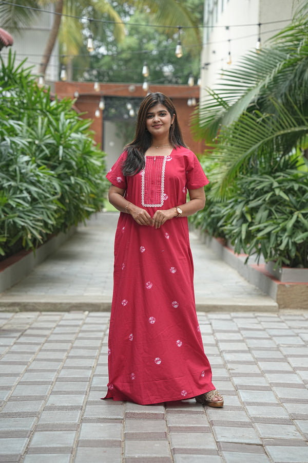 Dark Pink Lace Model  Tie And Dye Zip Nighty