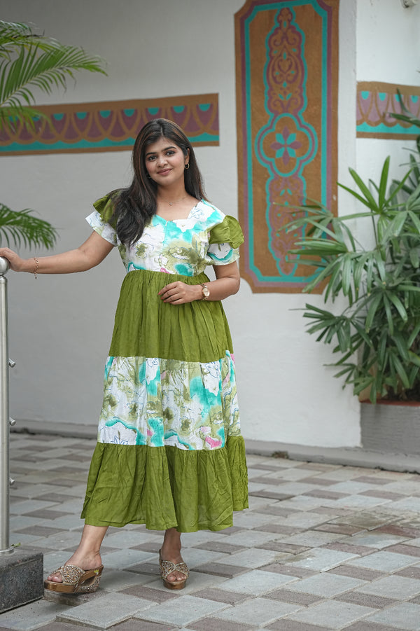 Green three layer frock with center zip