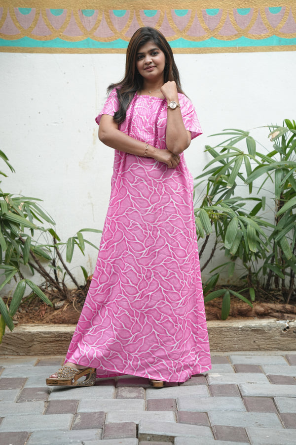 Pink With White Lace Model Ziplees Nighty