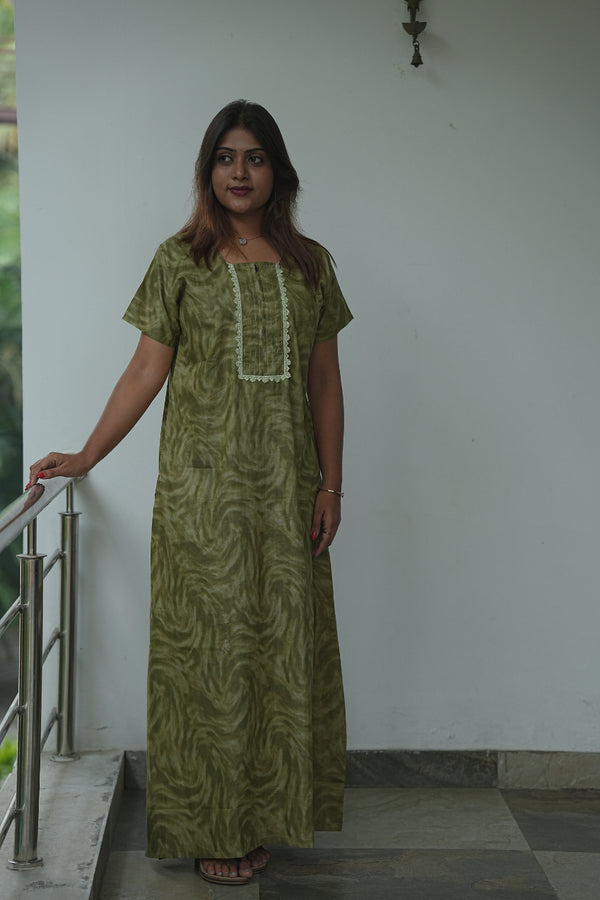 Green Lace Model Without Zip Nighty