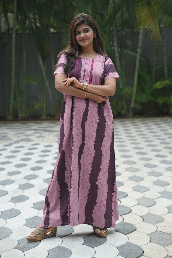 Dark peach with Dark Violet Lace Model Without Zip Nighty