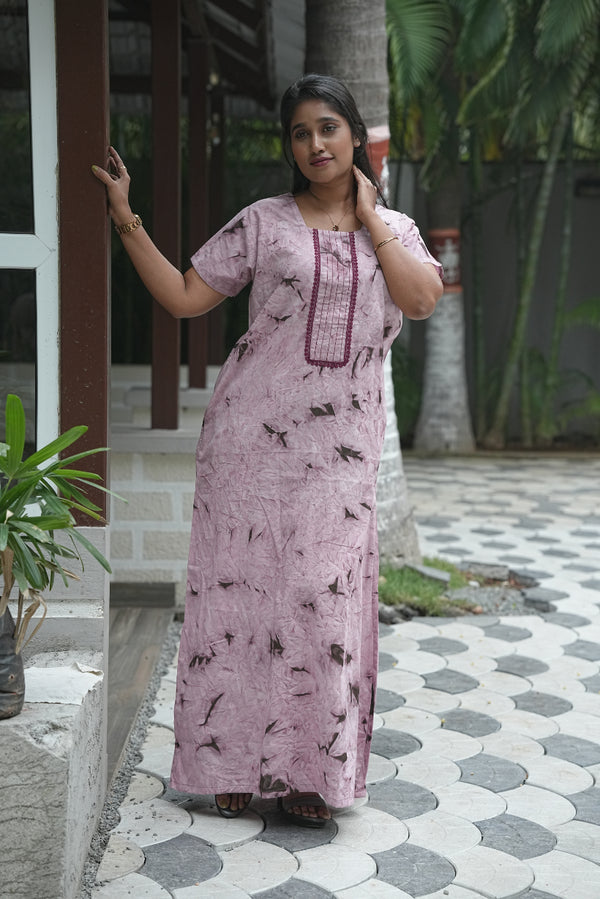 Light Maroon  Tie and Dye Design Without Zip Nighty