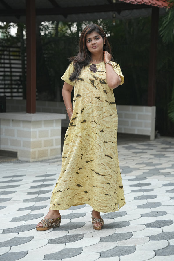 Light mustard Tie and Dye Design Without Zip Nighty