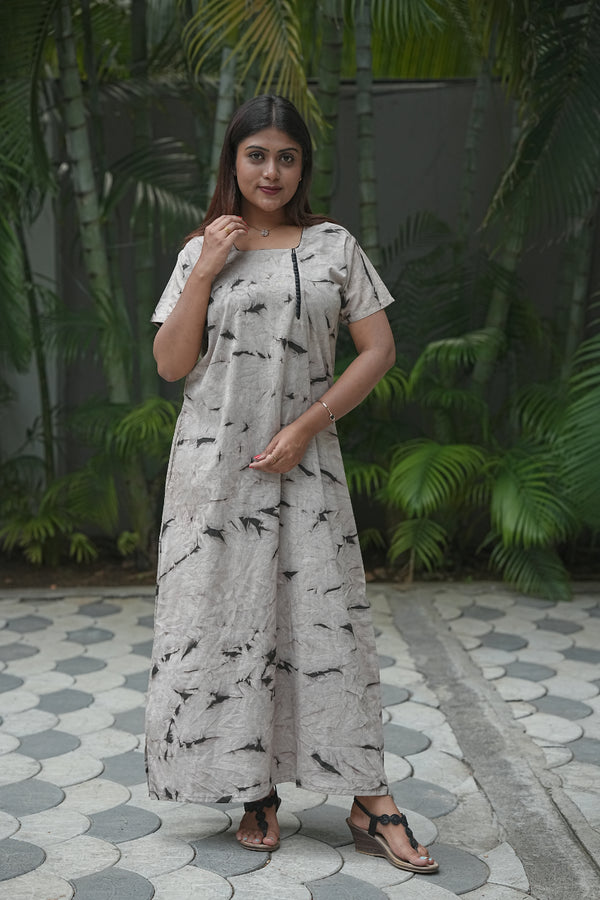 Light brown Tie and Dye Design Without Zip Nighty