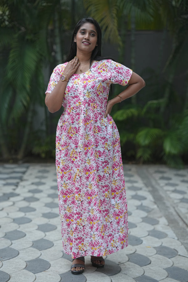 white with Pink Center Zip Frock