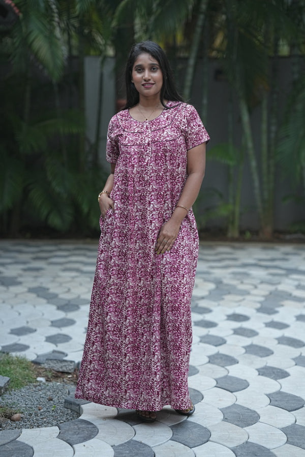 Off White With Maroon Fleet cut Piping Center Zip Nighty