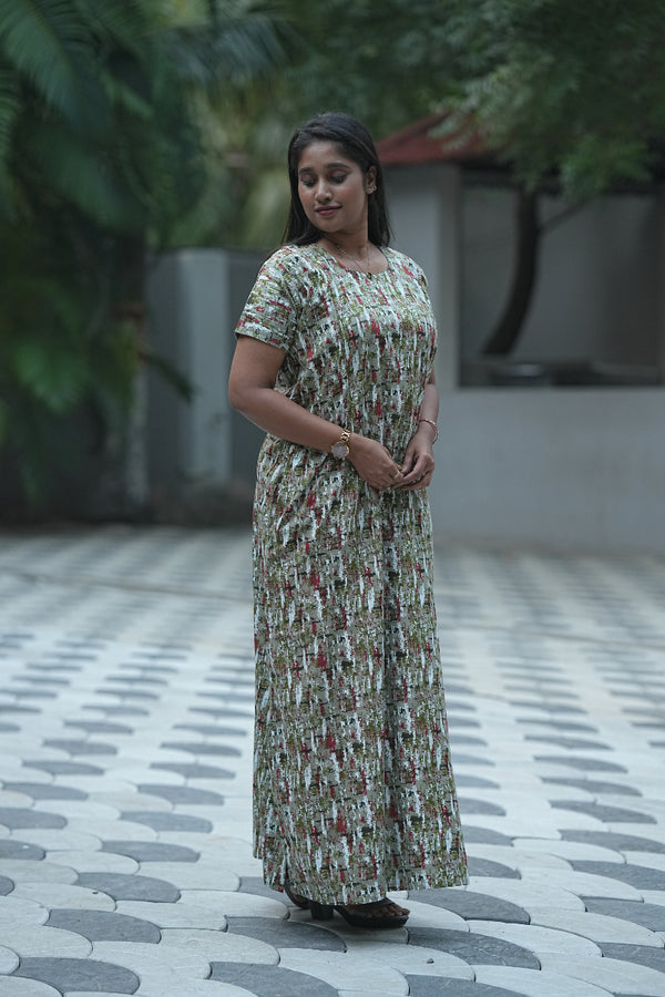 Lite Green With Dark Green Vertical Side Zip Feeding Nighty