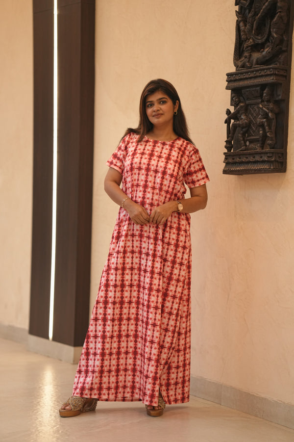 Lite Pink With Maroon Vertical Side Zip Feeding Nighty