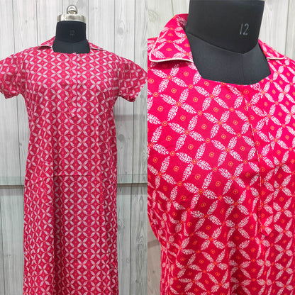 SUPER - Pink With White Circle Tile Print Collar Nighty