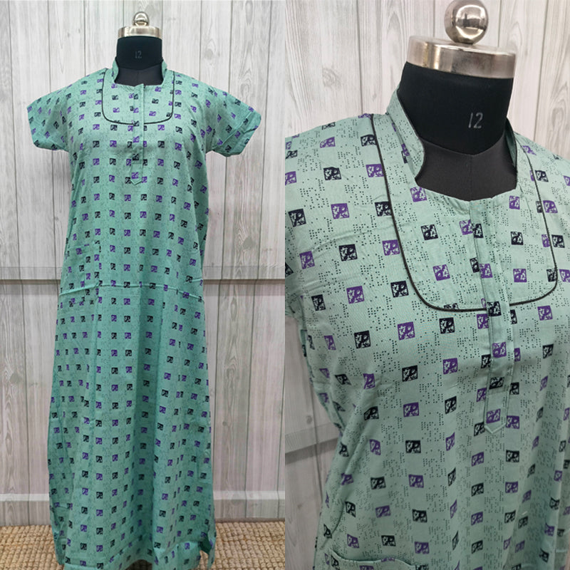 SUPER - Light Green With Checked Box Collar Nighty