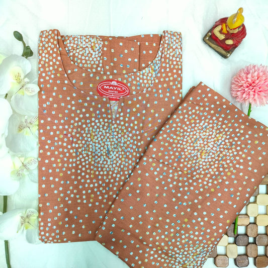 Super - Brown with white dots design U neck Nightdress