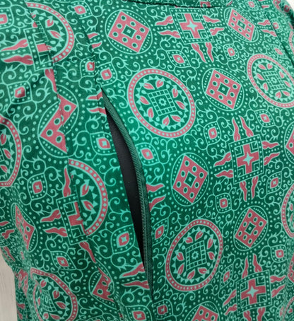 Fancy - Green with red Jaipuri print Vertical Side Zip Feeding Nighty